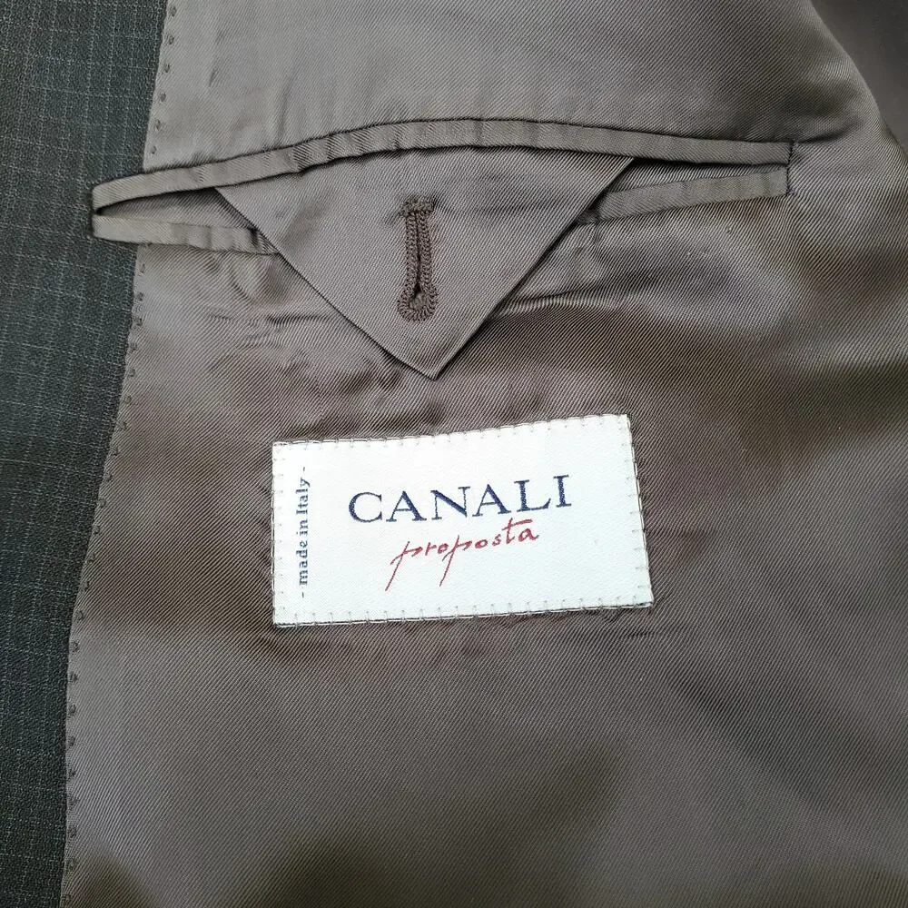 Canali Brown Wool Check Double Breasted Blazer Jacket Sport Coat Peak Lapel 52R